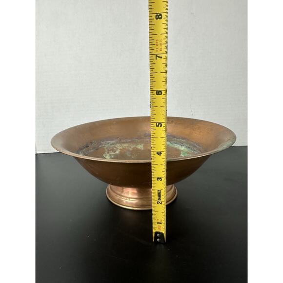 VTG Copper Dish Bowl With Rim 9" Patina Farmhouse Cottage Core French Rustic - Picture 3 of 5